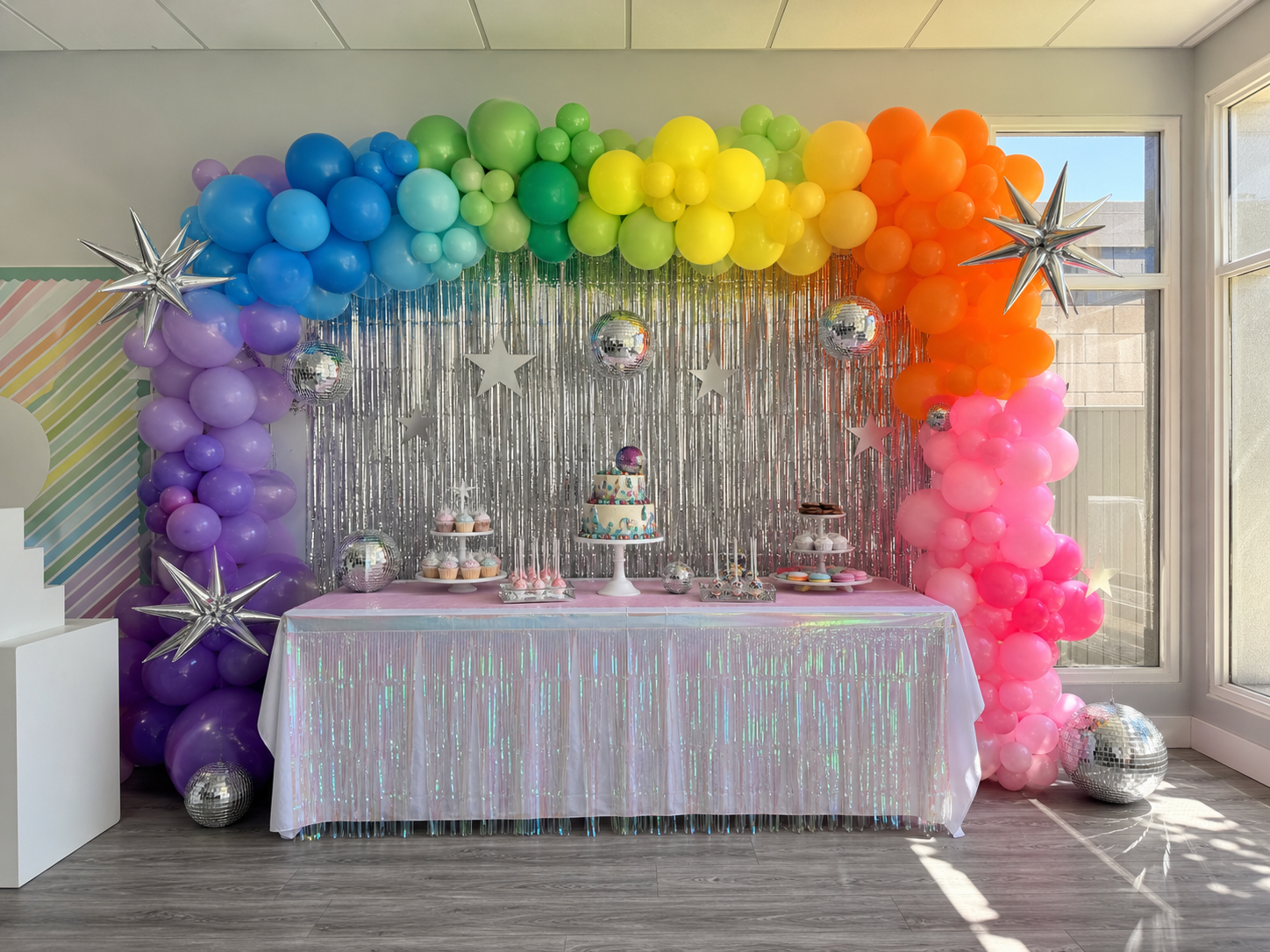Disco rainbow party setup