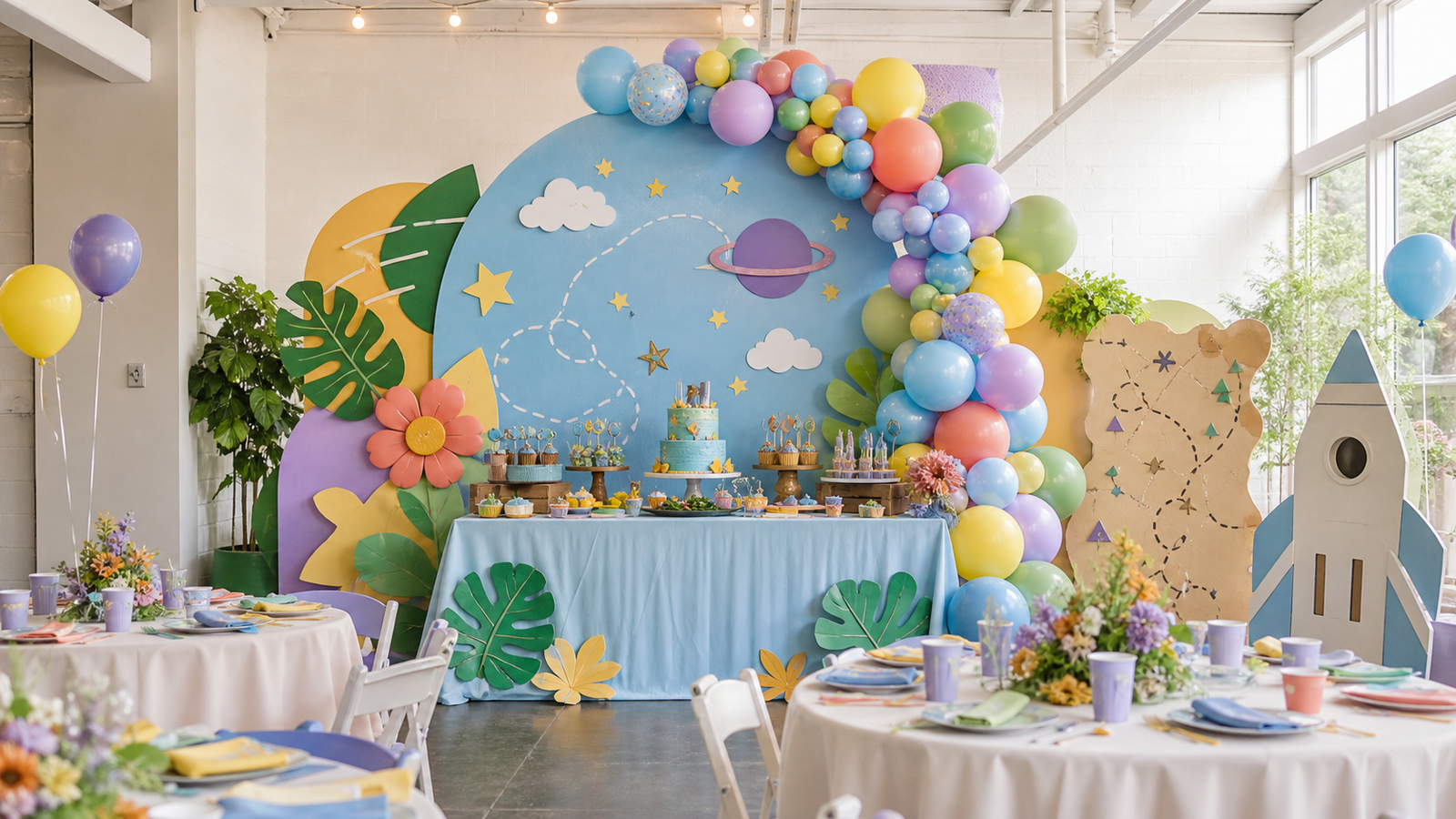 A colourful custom-themed birthday party setup